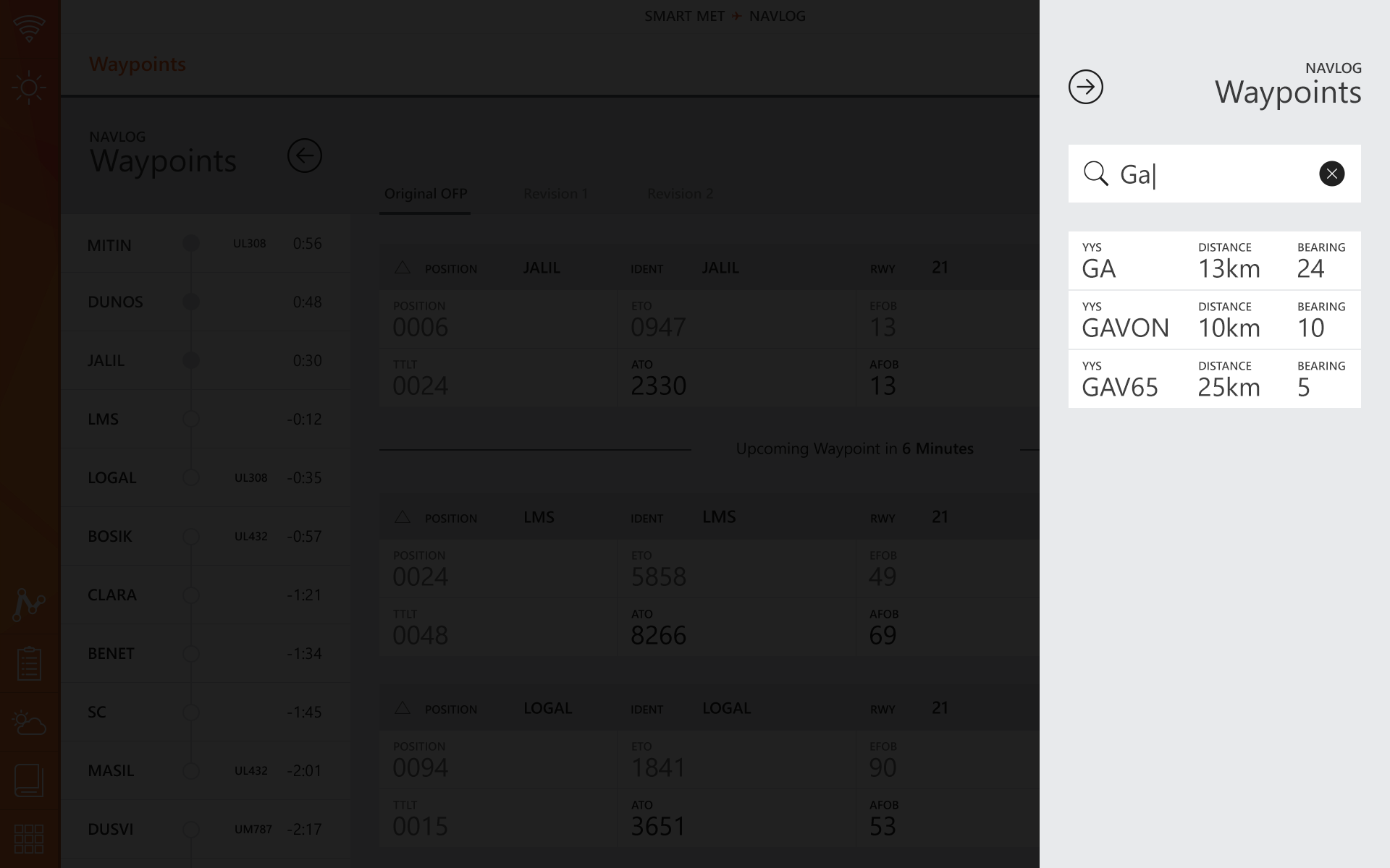 NavLog flight parameters and add waypoint interface overview