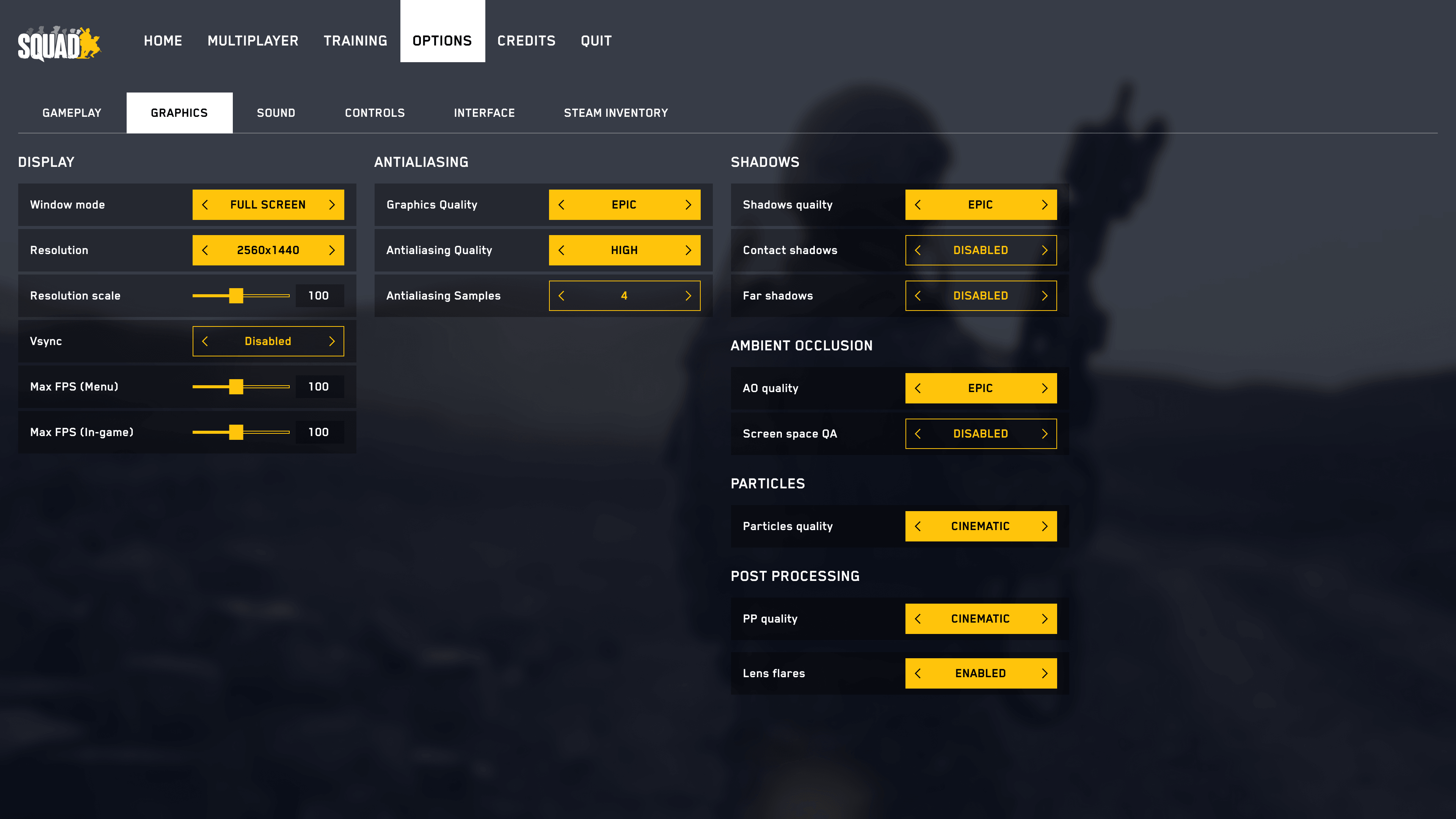 Squad options graphic