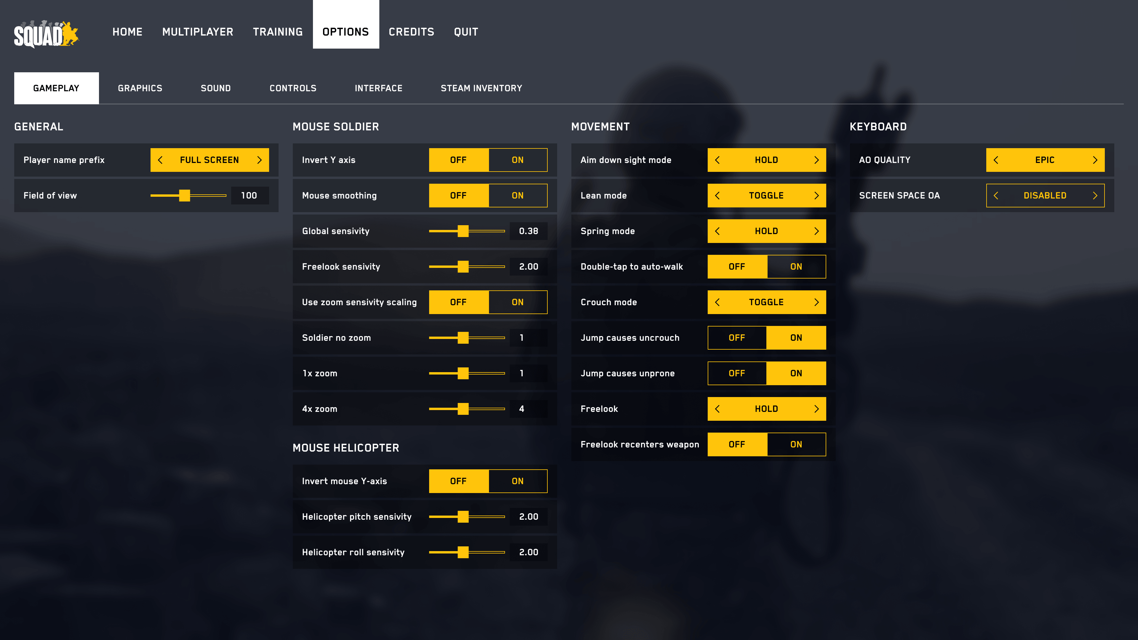 Squad options menu